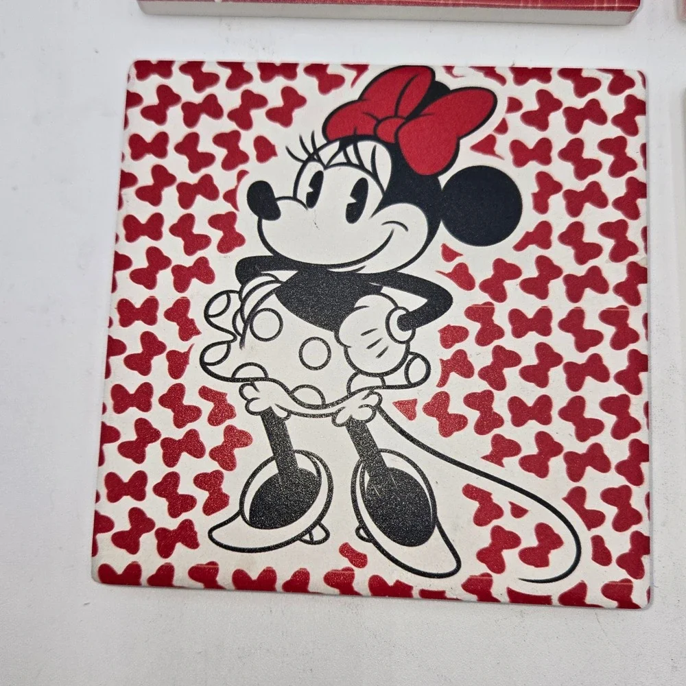 Disney Mickey Minnie Mouse‎ Ceramic Coaster Set of 4 Red Cork Backing